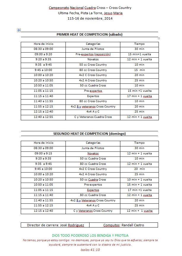 Horario Final Cuadras