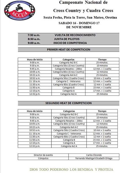 Horario de competencia