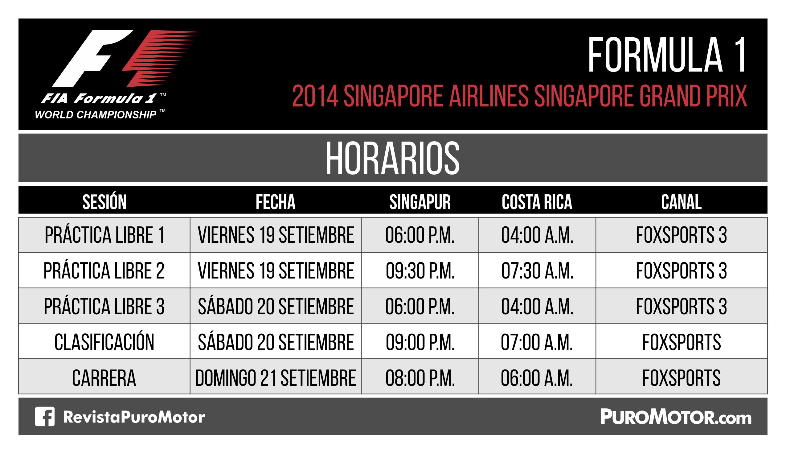 Horarios F1 Singapore